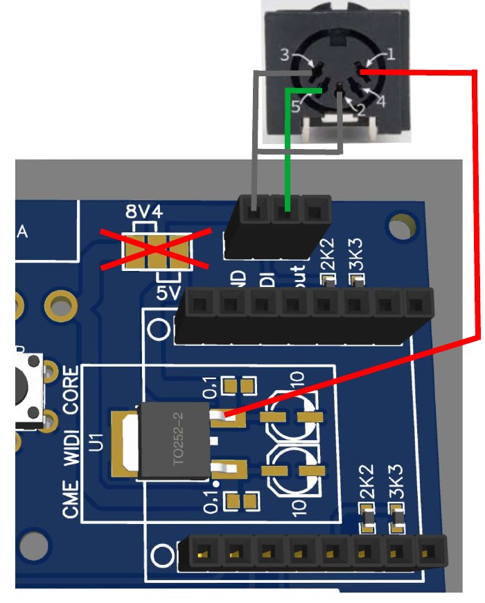 Version 5 V sans sélecteur : fil d’alimentation soudé sur la sortie du régulateur
